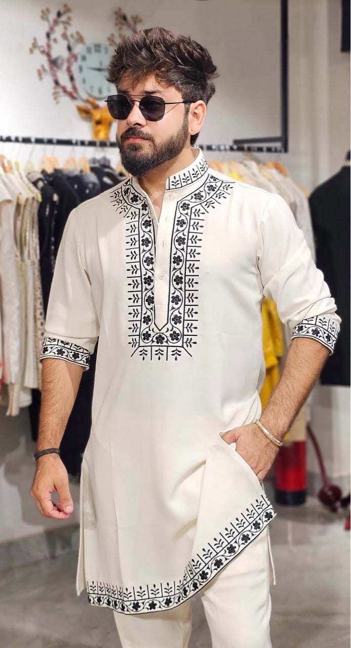 Japanese Fabric Machine Work Kurta + Pant