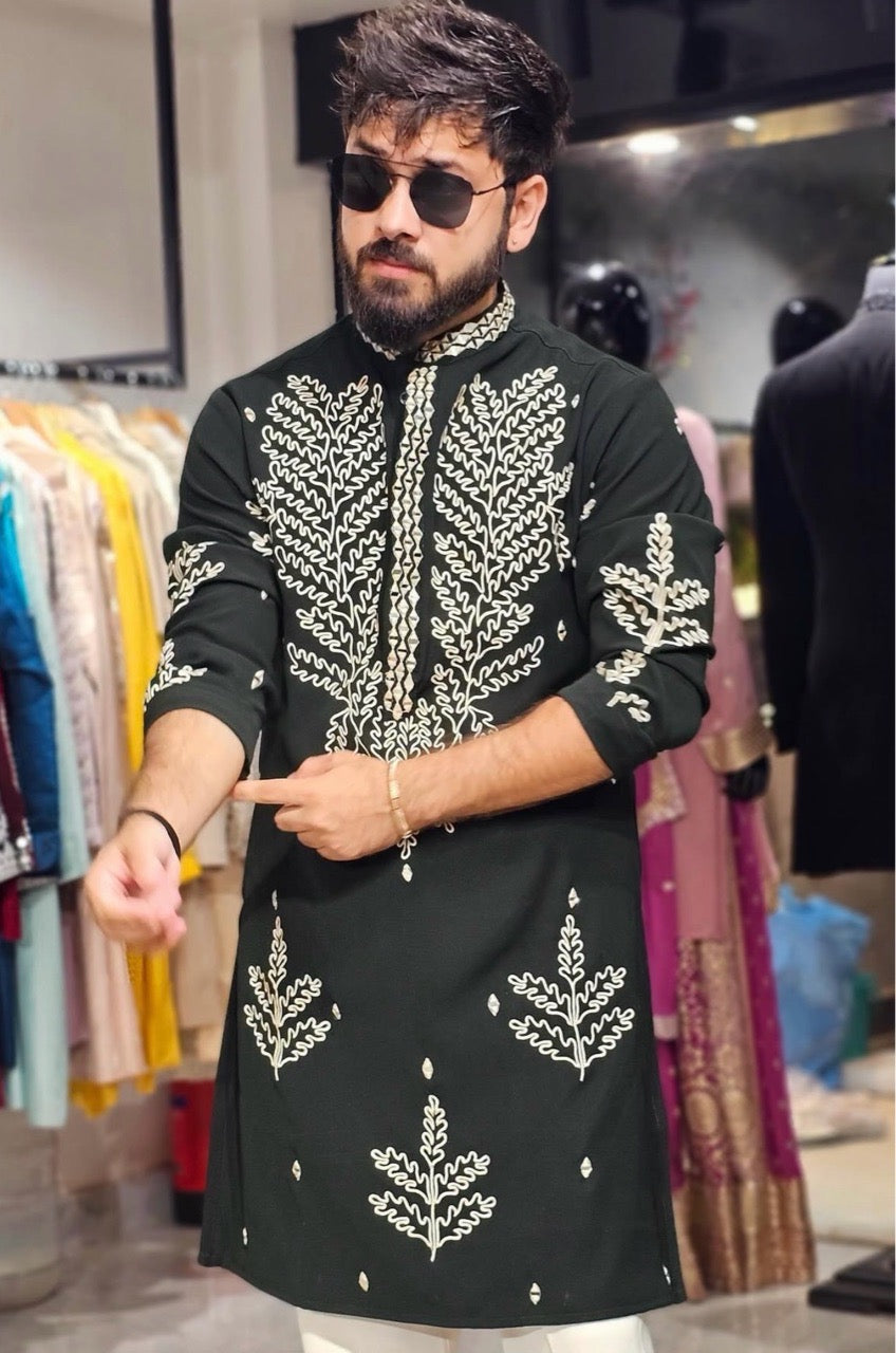 Mehendi Green Kurta + Off White Pant