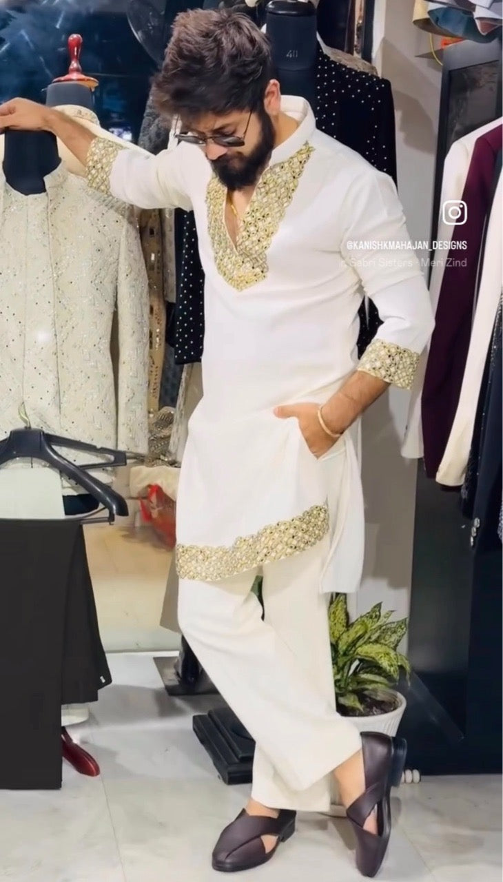 Japanese Fabric V Neck Handwork Lace Kurta + Pant
