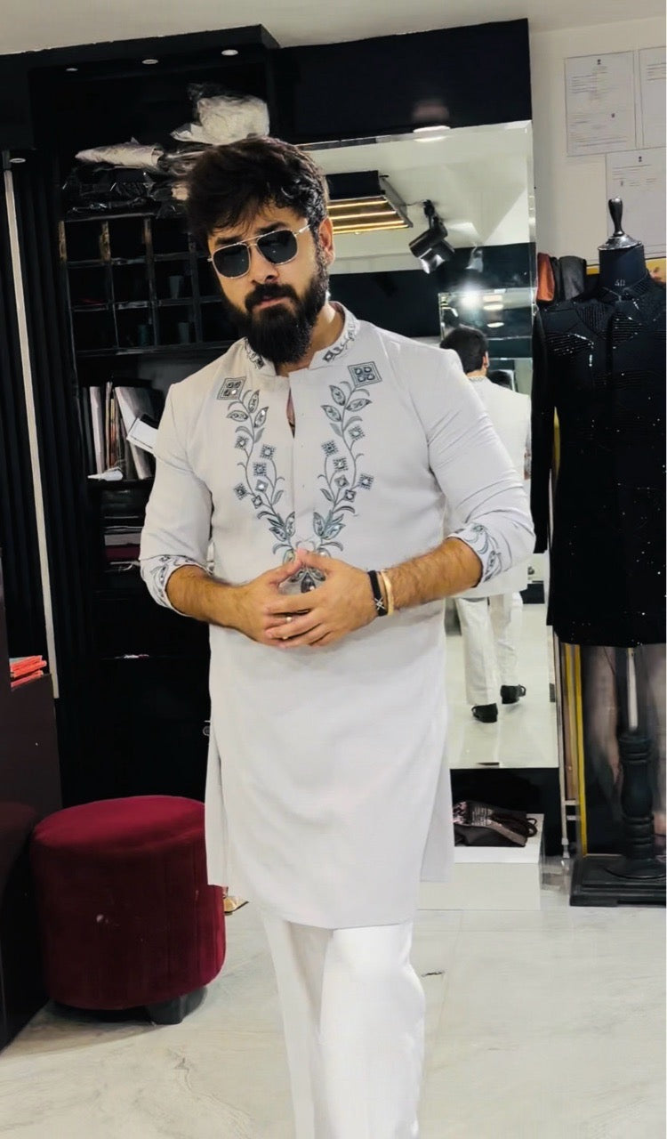 Embroidered Machine And Mirror Work Kurta Set